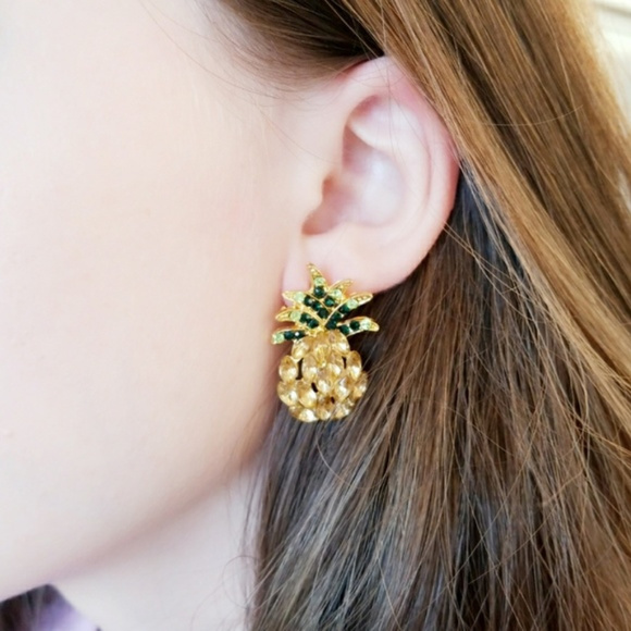 RHINESTONE PINEAPPLE EARRINGS - Picture 2 of 4